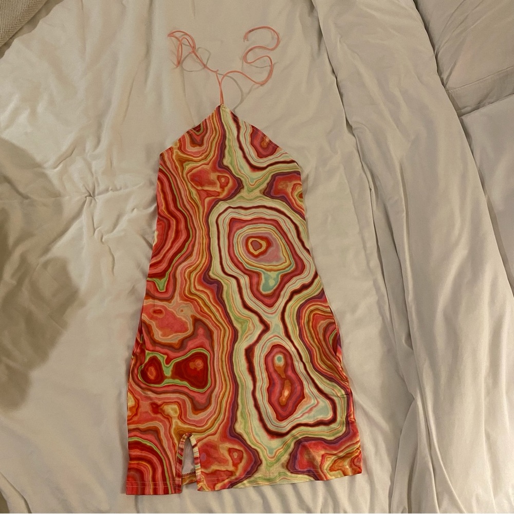 Marble print halter vacation dress